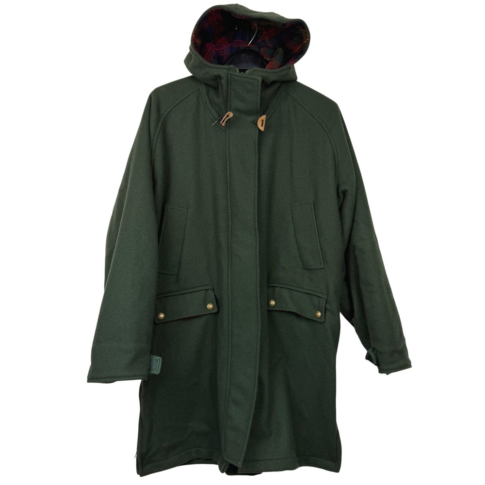 VINTAGE 80s Woolrich Parka WOOL Jacket Womens M Green Flannel Hooded Made in USA